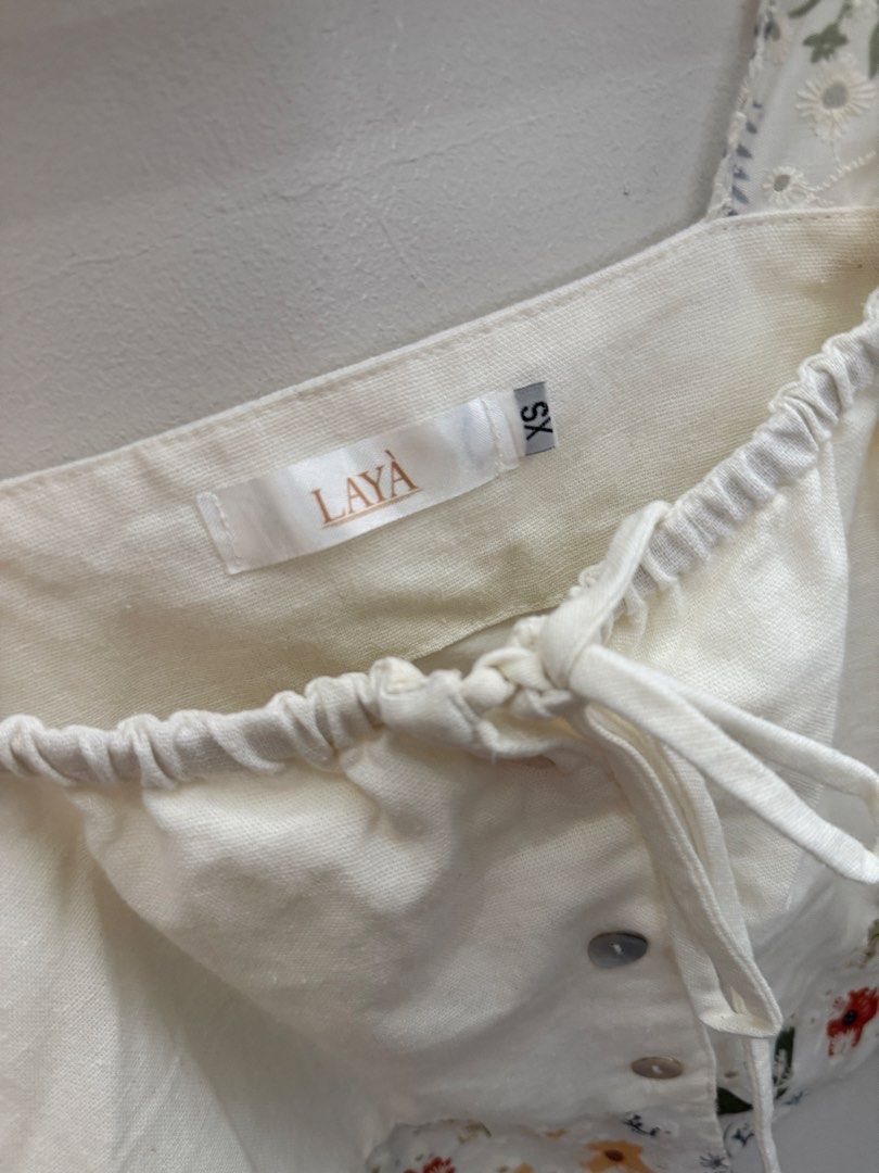 LAYA Catalina Top (Category: Blouses) located in Cainta. Submitted by chaspreloved (Listing ID 1460330365, Image 2). Description: Limited edition floral embroidered piece Rfs: became a mama—need to size up on their tops.
