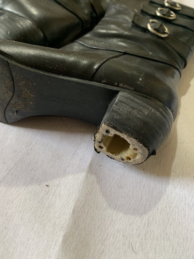 Leather Cowboy Buckle Boots (Category: Boots) located in San Mateo. Submitted by bluhydrangea (Listing ID 1460373957, Image 3). Description: Good leather Heel tip needs replacement.