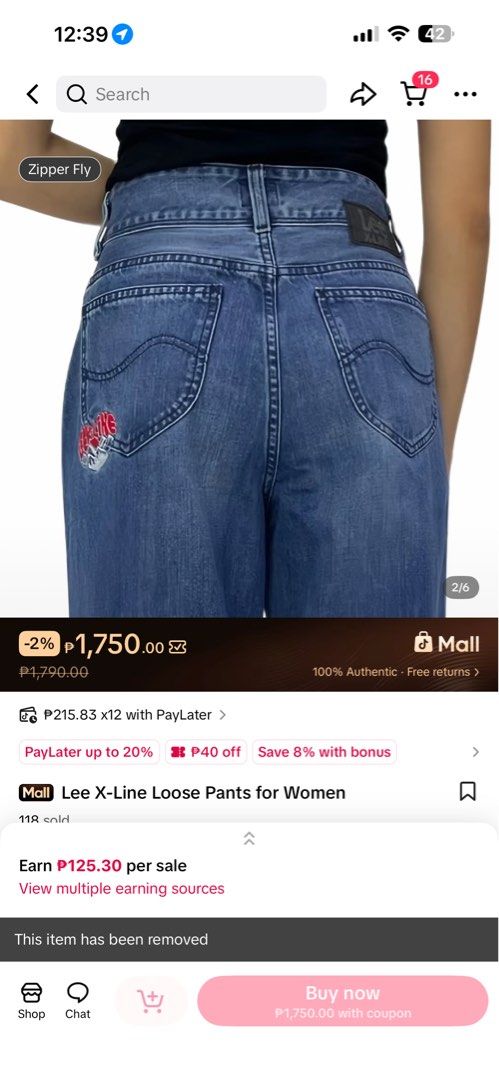 Lee loose pants (Category: Jeans) located in Caloocan City. Submitted by vanj1004 (Listing ID 1460344605, Image 2). Description: Lee loose pants size 32 .