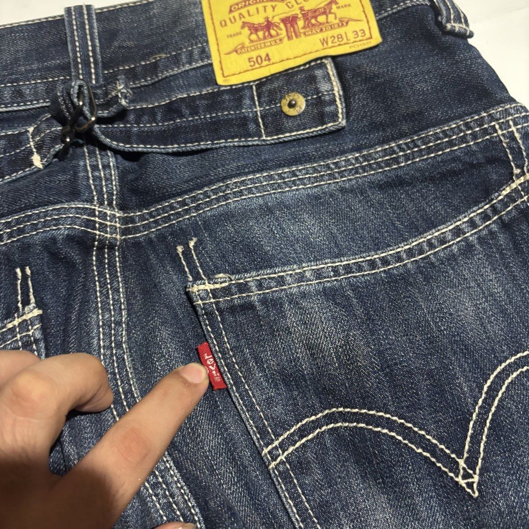 Levi's 504 Jeans W28 L33 (Category: Jeans) located in Cebu City. Submitted by kidfrom6000 (Listing ID 1460503501, Image 3). Description: - Classic Levi's 504 jeans - Dark wash denim with subtle fading - Size: W28 L33 - Signature red tab and stitching - Button fly closure - Ideal for everyday wear -Price + sf.