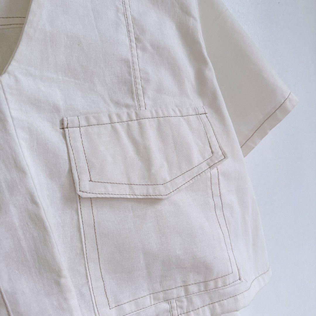 Linen White Set (Category: Sets or Coordinates) located in Manila. Submitted by withlovesam (Listing ID 1460357448, Image 3). Description: HQ from bangkok freesize fully garterized waistline soo pretty!! used once only.