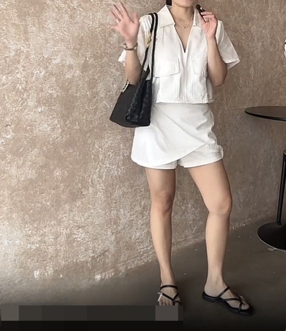 Linen White Set (Category: Sets or Coordinates) located in Manila. Submitted by withlovesam (Listing ID 1460357448, Image 1). Description: HQ from bangkok freesize fully garterized waistline soo pretty!! used once only.