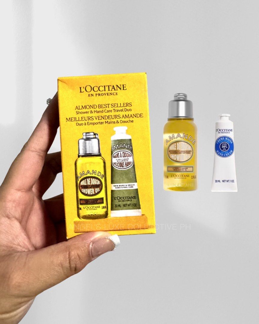 L’Occitane en Provence (Category: Body Care) located in Pasig City. Submitted by lykaloves (Listing ID 1460305933, Image 1). Description: This Set Contains: - 1 oz/ 30 mL Almond Delicious Hand Cream - 2.5 oz/ 75 mL Almond Shower Oil.