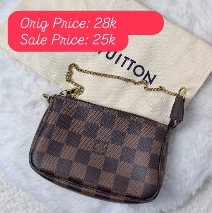 Louis Vuitton Damier Ebene Pochette Accessoires (Category: Luxury Bags & Wallets) located in Pasay City. Submitted by watch.authentic_ph (Listing ID 1459092345, Image 1). Description: - Authentic Louis Vuitton Pochette Accessoires - Damier Ebene canvas - Gold-tone chain strap - Zipper closure - Includes dust bag - Ideal for carrying essentials #highlight #fyp.