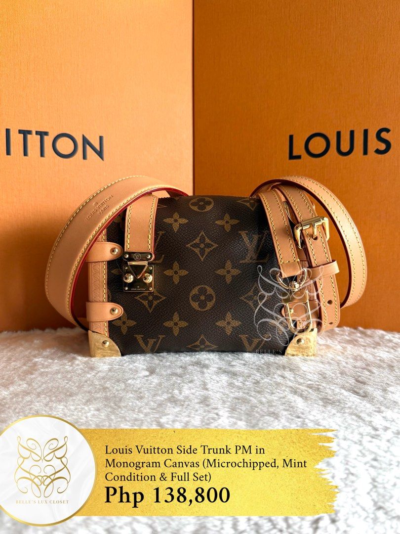 Louis Vuitton Side Trunk PM in Monogram Canvas (Category: Luxury Bags & Wallets) located in Paranaque City. Submitted by belles_lux_closet (Listing ID 1460369662, Image 1). Description: AUTHENTIC SIDE TRUNK PM IN MONOGRAM CANVAS (Microchipped, Mint Condition & Full Set) ✅ 100% Guaranteed Authentic ✅ Microchipped ✅ Mint Condition, Rank A-SA ✅ Comes with short handle strap, long adjustable strap dust bag and box! ✅ Legit seller ✅ Retails at ~Php 23