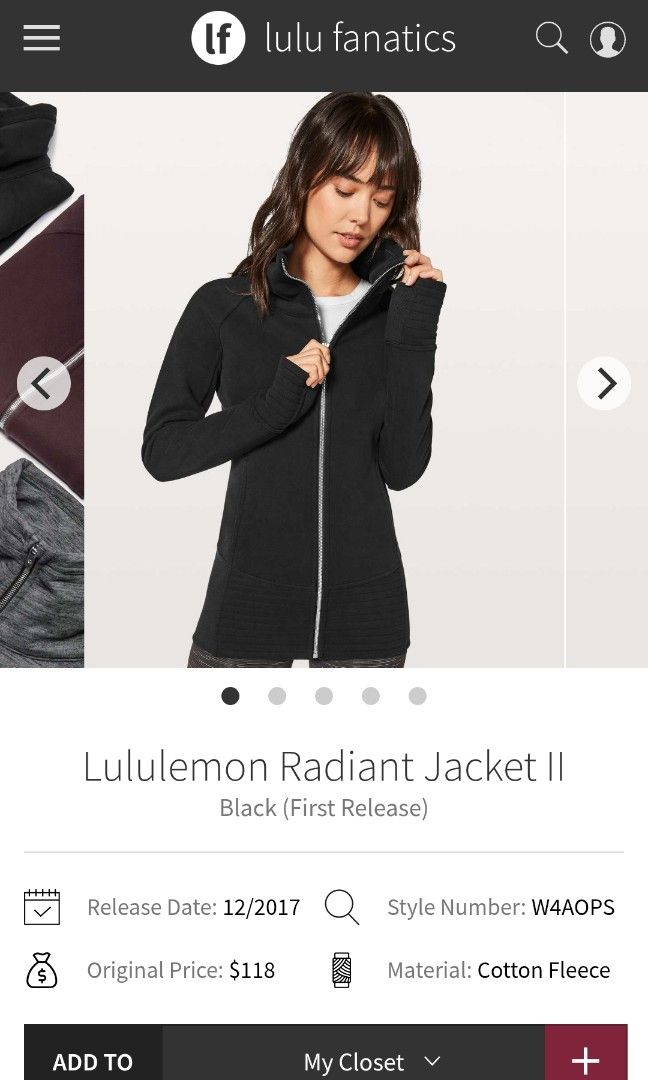 Lululemon radiant jacket II dot 6 (Category: Coats, Jackets and Outerwear) located in San Pedro. Submitted by thriftersthrift (Listing ID 1460503438, Image 1). Description: Width(inches) :17 Length(inches) :26 Good condition Already wash Color rate : 9/10 🌵ALL ITEMS ARE FROM UKAY BALE SO MANAGE YOUR EXPECTATION 🌵 ASK SELLER FOR MORE INFORMATION COLOR MAY CHANGE TRU LIGHTING.