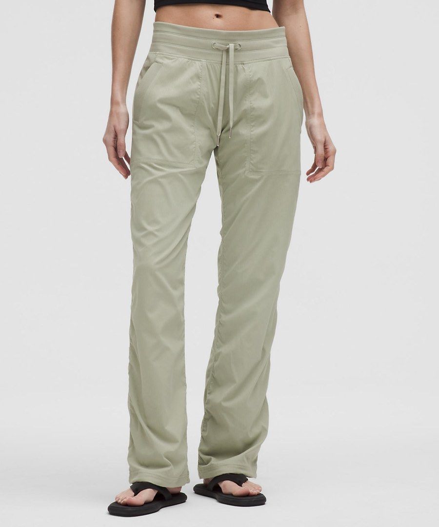 Lululemon Track Pants Sage Green Drawstring Waist (Category: Other Bottoms) located in Cebu City. Submitted by booksii3232 (Listing ID 1460349613, Image 1). Description: - Sage green Lululemon track pants - Lightweight material with subtle pinstripe texture - Elastic waistband with adjustable drawstring - Two convenient side pockets - Classic straight leg cut - Ideal for lounging or light workouts.