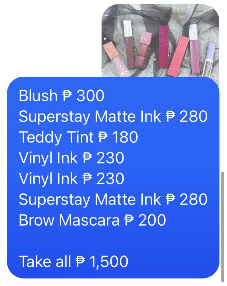 Makeup Bundle 3 (Category: Makeup) located in Batangas. Submitted by skylermikana (Listing ID 1460409885, Image 2). Description: .