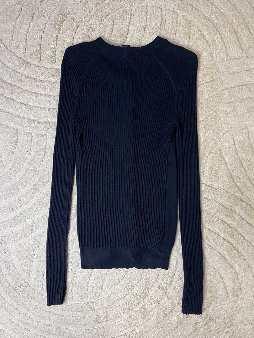 Marc by Marc Jacobs Navy Blue Button Up Cardigan (Category: Coats, Jackets and Outerwear) located in Manila. Submitted by jesteeer (Listing ID 1460442317, Image 3). Description: Marc by Marc Jacobs Knitted Cardigan - Size: XS -Button-up with MJ logo buttons w - 14 stretchable l - 27 Good Condition No Issue 350 shipped only 📍Tondo Manila.