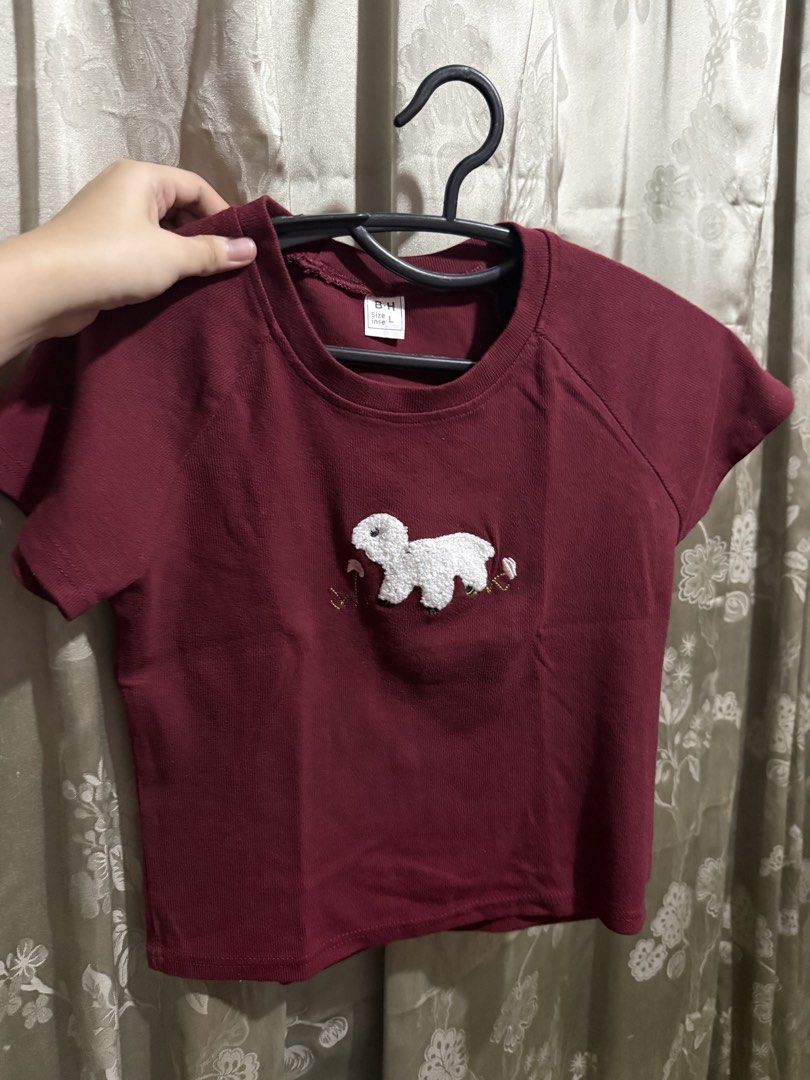 Maroon croptop with White Sheep Embroidery (Category: Shirts) located in Mabalacat. Submitted by ilovegyu (Listing ID 1460308942, Image 1). Description: - never worn.