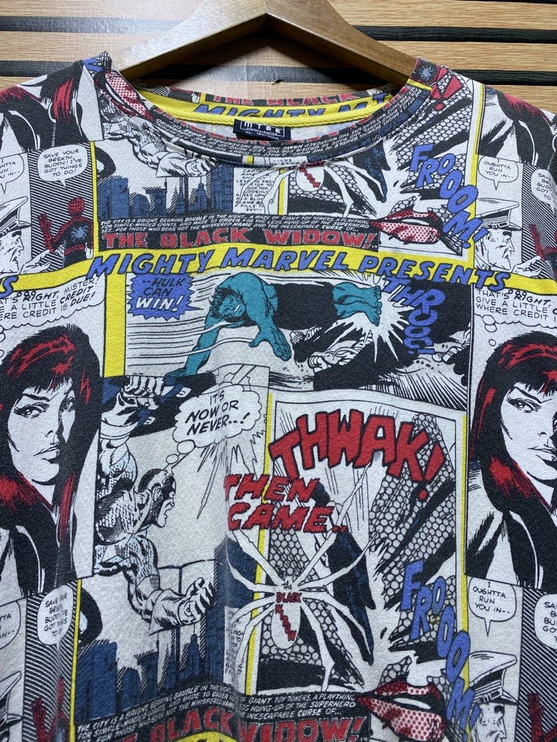 MARVEL COMICS TEE AOP (Category: Tshirts & Polo Shirts ) located in Makati City. Submitted by drip.poww (Listing ID 1460421517, Image 3). Description: - Authentic Marvel Comics - Size: XL - Dimes: 25x30 - Authentic - Excellent condition - Need wash, fresh from bale - Material: 100% Cotton Please don’t expect too much—these are thrifted (ukay) items. 😊 !!STILL NEGOTIABLE!!.