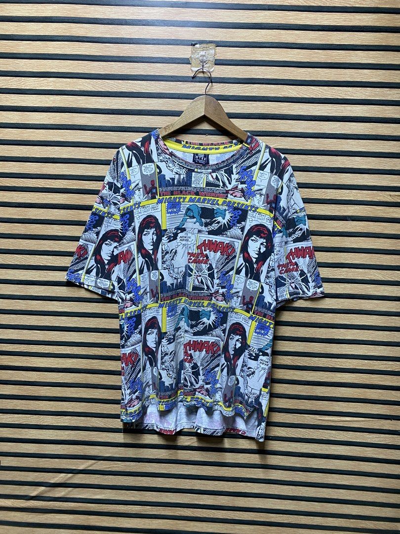 MARVEL COMICS TEE AOP (Category: Tshirts & Polo Shirts ) located in Makati City. Submitted by drip.poww (Listing ID 1460421517, Image 1). Description: - Authentic Marvel Comics - Size: XL - Dimes: 25x30 - Authentic - Excellent condition - Need wash, fresh from bale - Material: 100% Cotton Please don’t expect too much—these are thrifted (ukay) items. 😊 !!STILL NEGOTIABLE!!.