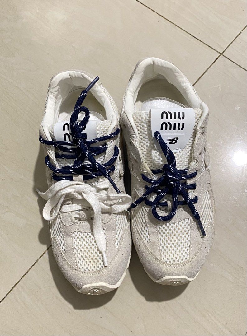 MIU MIU x New Balance (Category: Sneakers) located in San Carlos. Submitted by kicksbuddy28 (Listing ID 1460370250, Image 2). Description: EU 37 24cm GOOD CONDITION label name at the back erased missing 1 shoe lace.