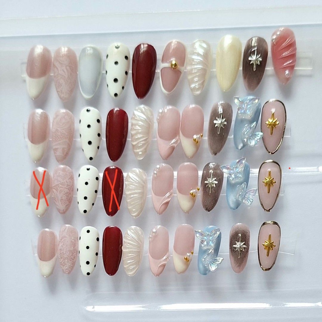 Mix & Match press on nails *UPDATED* (Category: Hands & Nails) located in Quezon City. Submitted by luxetips_pressph (Listing ID 1460422279, Image 3). Description: Custom Press On Nails for 250-350php Any shape and length message to order and for inquiries! Inclusions: 📌 Nail Prep Kit (Alcohol Pads, Cuticle Pusher, Nail File) 📌Jelly Glue 📌 Care Card 📌Press On Nails.