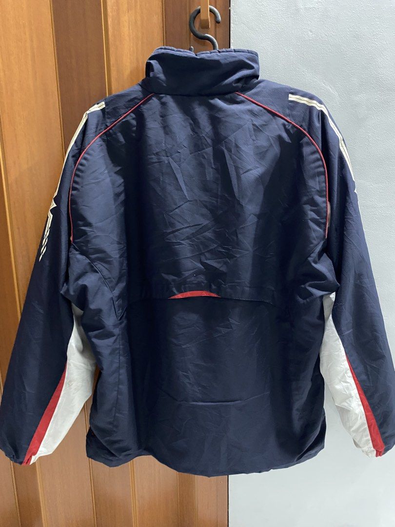 Authentic Vintage Mizuno Windbreaker / Track / Running Jacket (Category: Coats, Jackets and Outerwear) located in Cavite. Submitted by lovedbyniz (Listing ID 1460432816, Image 2). Description: • condition: 8/10 - has tags, original! - working zipper, the bottom is just stuck but it can be fixed - prints on the shoulder part has some cracks - white parts on sleeves just need thorough washing. not stains, just dust/dirt from storage so it’s 100% re
