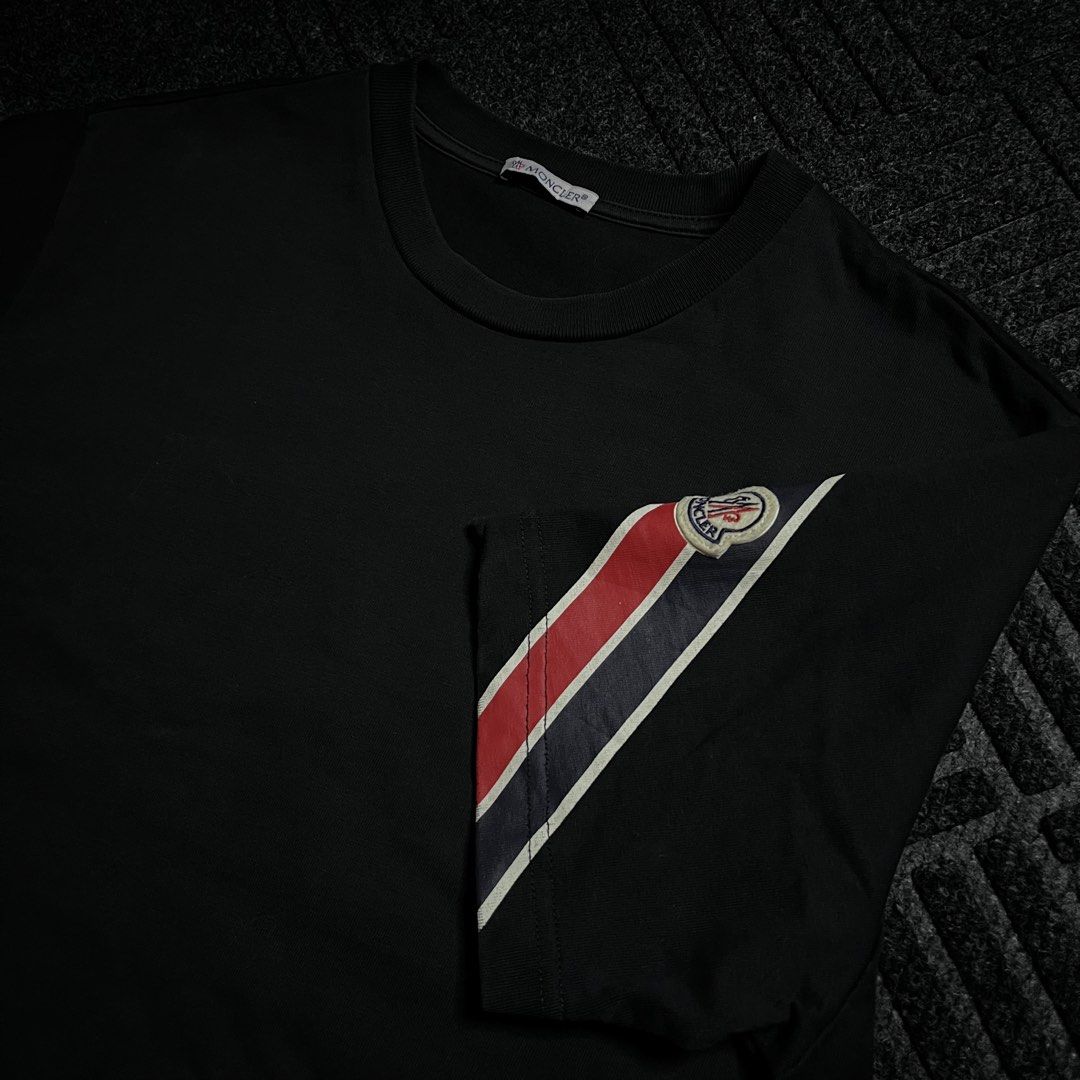 Moncler Tricolour Shirt (Category: Tshirts & Polo Shirts ) located in Davao. Submitted by archived.status (Listing ID 1460480771, Image 1). Description: COLOR MAY VARY DUE TO LIGHTING‼️ Condition: 9.5/10 Color rate: 9.5/10 Issue: minimal hairlines on sleeve design Size Small fit Medium Width 20 Length 27.