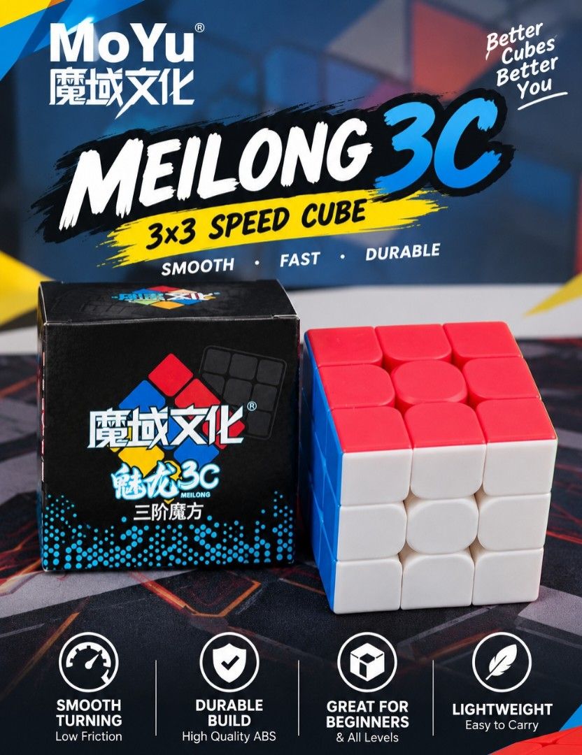 MoYu Meilong 3C 3x3 Speed Cube (Category: Board Games & Puzzles) located in Davao. Submitted by araicp_555 (Listing ID 1460335056, Image 1). Description: - MoYu Meilong 3C Speed Cube - Smooth and fast turning for quick solves - High-quality, durable ABS material - Ideal for both beginners and experienced cubers - Lightweight and easy to carry.