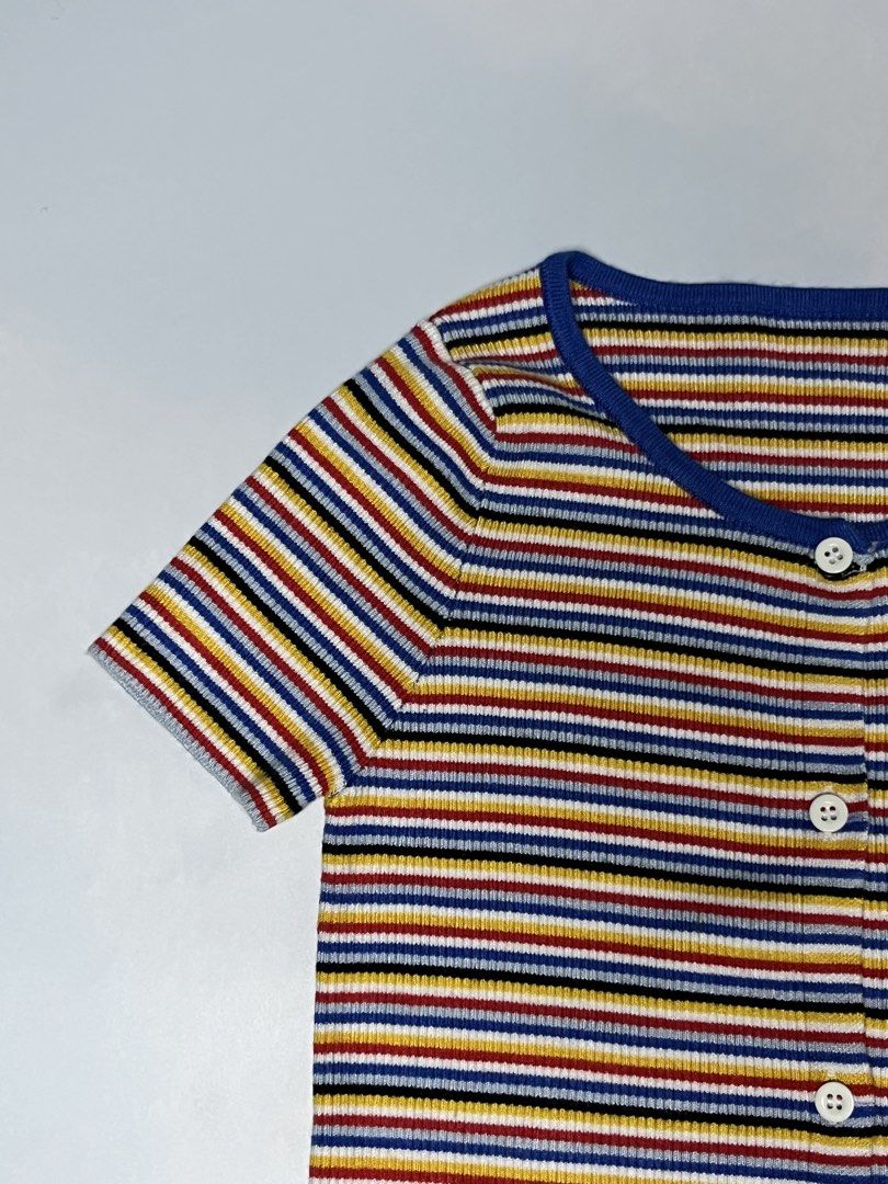 Multicolor Striped Knit Top | Button Down Short Sleeve (Category: Others Tops) located in Polomolok. Submitted by allisthriftsph (Listing ID 1460423768, Image 3). Description: Stretchable .