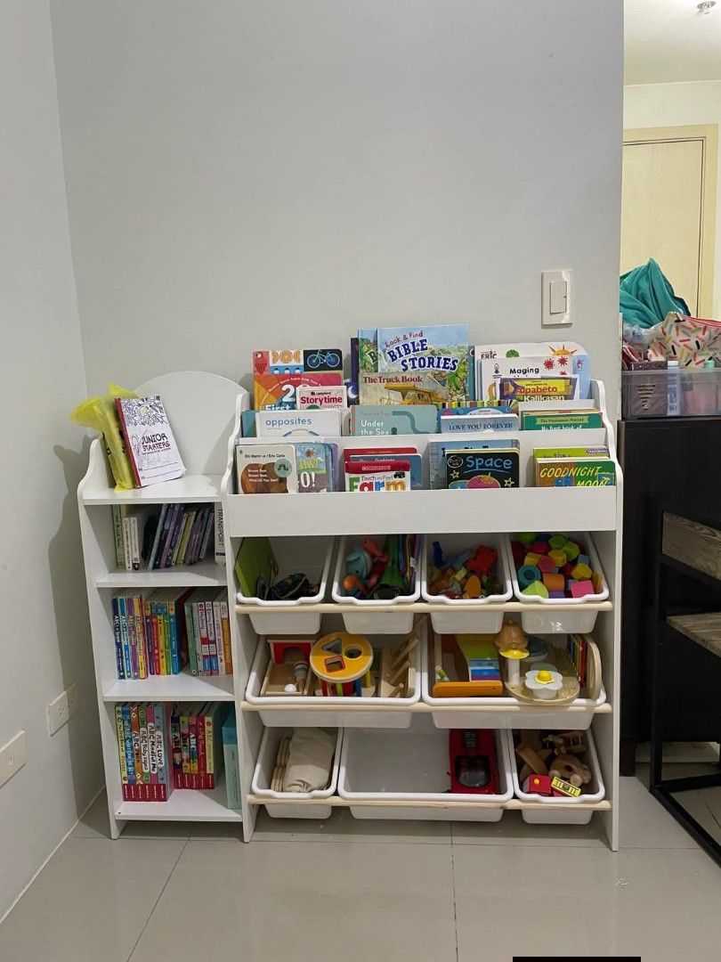 Multipurpose shelf (Category: Other Home Furniture) located in Valenzuela. Submitted by mhegz.25 (Listing ID 1460446952, Image 3). Description: Multipurpose shelf with colored trays or all white for kids. 𝗦𝗜𝗭𝗘:124*30*100 ( 𝗟𝗪𝗛 ) 𝗠𝗔𝗧𝗘𝗥𝗜𝗔𝗟:MDF WOOD ▶️ Front facing bookshelf promote reading habits ▶️Wooden construction,durable & eco friendly WHITE ONLY 💲 3,900 We ship nationwide Shipping fee shoulder by buyer Cash on delivery selecte