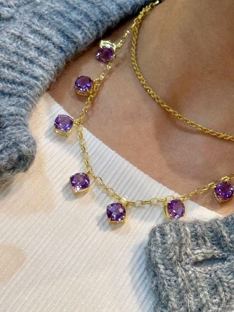Natural Amethyst Station Necklace (Category: Necklaces) located in Baguio. Submitted by asna_taku (Listing ID 1460420278, Image 1). Description: 💜 Natural Amethyst Station Necklace 💜 ✨ Elegant sparkle, beautifully spaced! A gorgeous station-style necklace featuring natural amethyst gemstones set along a delicate gold-tone chain. 💜 Natural Amethyst ✨ Beautiful faceted stones for extra sparkle 🥈 Silver, plated in gold 📏 Adjustable up to 18 inc