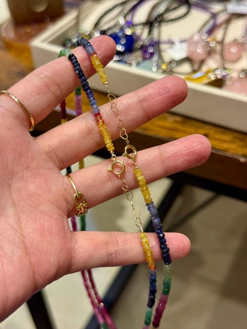NATURAL MULTICOLOR SAPPHIRE, EMERALD & RUBY K18 GOLD NECKLACE (Category: Necklaces) located in Baguio. Submitted by asna_taku (Listing ID 1460419251, Image 3). Description: 💖 NATURAL MULTICOLOR SAPPHIRE, EMERALD & RUBY K18 GOLD NECKLACE 💖 A gorgeous colorful gemstone strand that adds an elegant pop of color to any look. ✨ Perfect worn solo or styled with chunky pendants for a beautiful layered look! 💎 Natural Multicolor Sapphire, Emerald & Rub