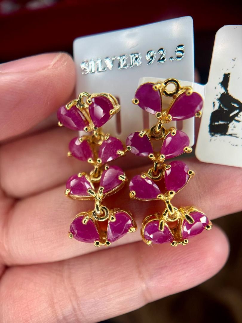 Natural Ruby in Gold-Plated Silver Earrings (Category: Earrings) located in Baguio. Submitted by asna_taku (Listing ID 1460432887, Image 1). Description: ❤️ Natural Ruby in Gold-Plated Silver A pop of ruby color that instantly elevates any look. ✨ Beautiful natural ruby earrings with faceted stones in a delicate gold-plated silver setting—feminine, vibrant, and easy to dress up or down. ❤️ Natural Ruby ✨ New 🌟 Silver 925, gold plated 💎 Beautifu