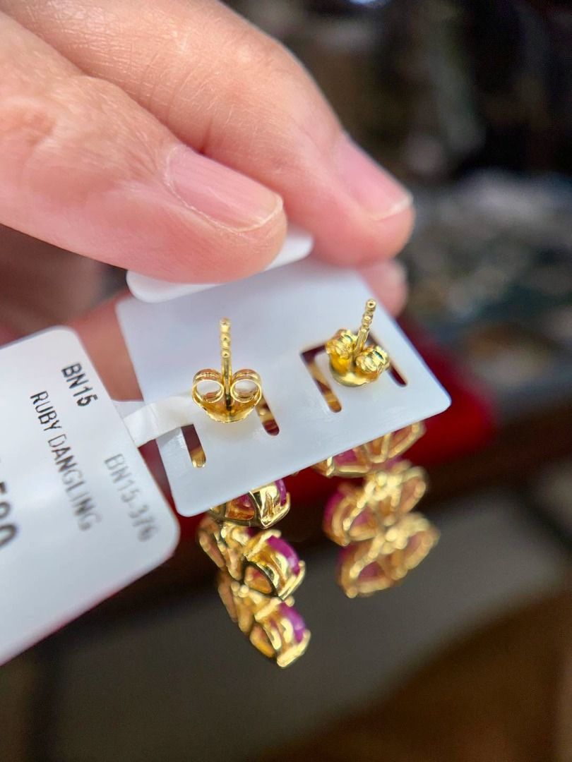 Natural Ruby in Gold-Plated Silver Earrings (Category: Earrings) located in Baguio. Submitted by asna_taku (Listing ID 1460432887, Image 3). Description: ❤️ Natural Ruby in Gold-Plated Silver A pop of ruby color that instantly elevates any look. ✨ Beautiful natural ruby earrings with faceted stones in a delicate gold-plated silver setting—feminine, vibrant, and easy to dress up or down. ❤️ Natural Ruby ✨ New 🌟 Silver 925, gold plated 💎 Beautifu