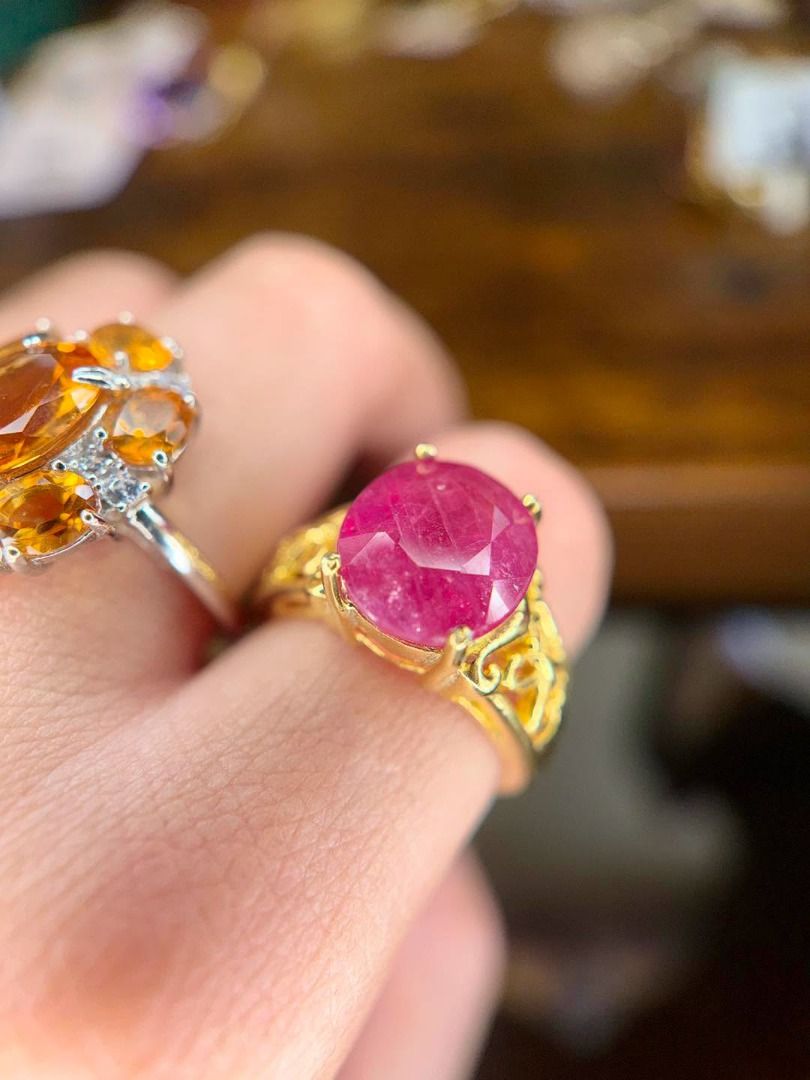 Natural Ruby Ring (Category: Rings) located in Baguio. Submitted by asna_taku (Listing ID 1460407803, Image 3). Description: ✨ NEW NATURAL GEMSTONE RINGS — JUST IN! ✨ Two beautiful color stories, two completely different personalities. 💎 🍊 Natural Citrine Warm golden-orange tones with a gorgeous faceted center, surrounded by sparkling accents. Bright, elegant, and perfect for that statement-ring look. Available S6.5 & S7❌— ₱6,280 each 🌸 Natura