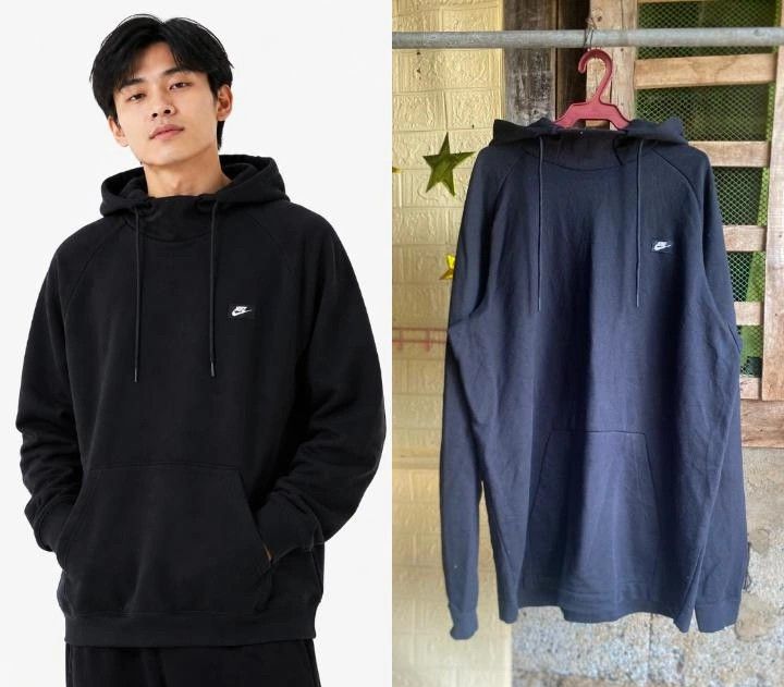 Nike Black Hoodie Pullover Size XL (Category: Hoodies) located in Valencia. Submitted by geronganog48710 (Listing ID 1460335515, Image 1). Description: Nike Box Logo Hoodie XL on tag Best fit medium to large Dimes 23x28 Excellent condition Color rate 10/10 No issue Mine 550📩📩 - Classic black Nike hoodie - Small Nike logo on the chest - Front kangaroo pocket - Adjustable hood with drawstrings - Ideal for everyday casual wear.