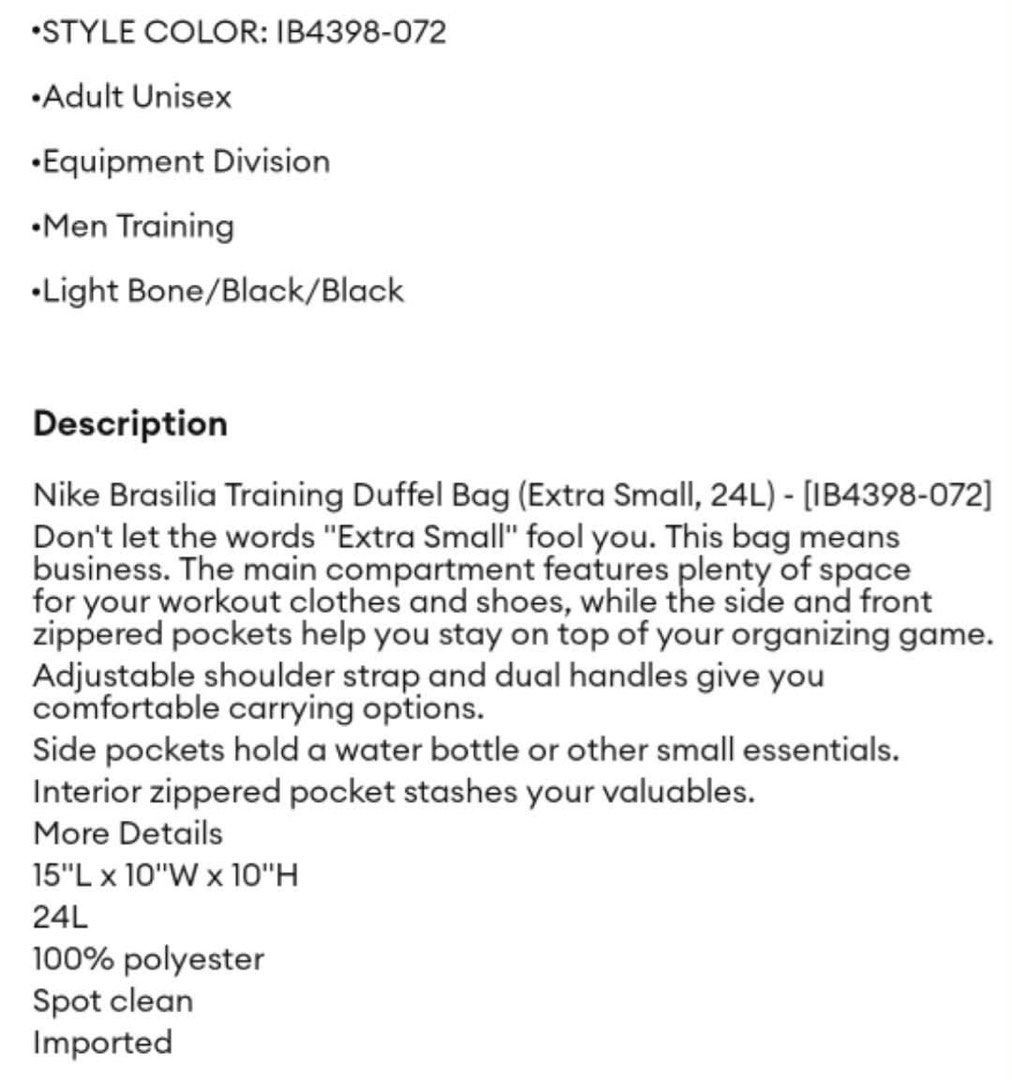 Nike brasilia Training Duffel Bag 24L (Category: Sling Bags) located in Cavite. Submitted by rexander07 (Listing ID 1460473419, Image 3). Description: For sale Nike brasilia Training Duffel Bag 24L Srp- 1,895 Sale - 1,500 * Need 500 DP to process your order * No cancelation of order, once cancel order forfeited na po yung 500 DP. ✔️100% Original ✔️Unli Legit Check 🛵 Lalamove Within Metro Manila (COD ) 🚚 We ship nationwide LBC ( COD and COP ).