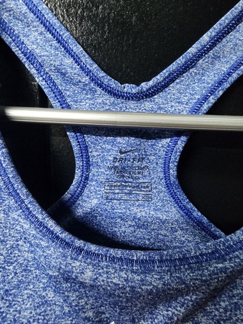 Nike Pro Blue Sports Bra (Category: Activewear) located in Paranaque City. Submitted by bluegreen689 (Listing ID 1460455658, Image 2). Description: - Blue Nike Pro sports bra - Racerback design with criss-cross straps - Breathable fabric for comfort during workouts - Provides excellent support - Features Nike Pro branding on the band and a small swoosh logo - Ideal for running, gym, and active lifestyles size small condition 9/10 rfs: declutterin