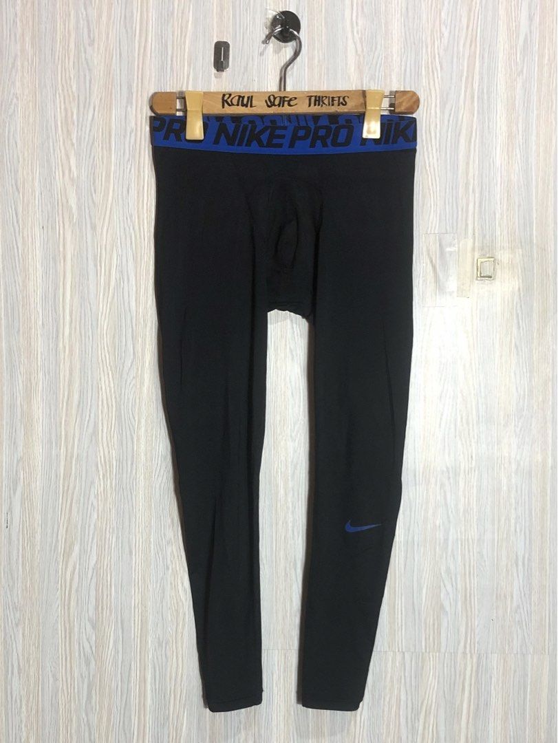 Nike Pro Compression Tights Leggings Black Blue Size M (Category: Activewear) located in Montevista. Submitted by rdthriftshub (Listing ID 1460322199, Image 1). Description: - Black Nike Pro compression tights - Blue waistband with Nike Pro branding - Small Nike swoosh logo on left leg - Size: Medium (M) - Made in China - Ideal for workouts and everyday wear.