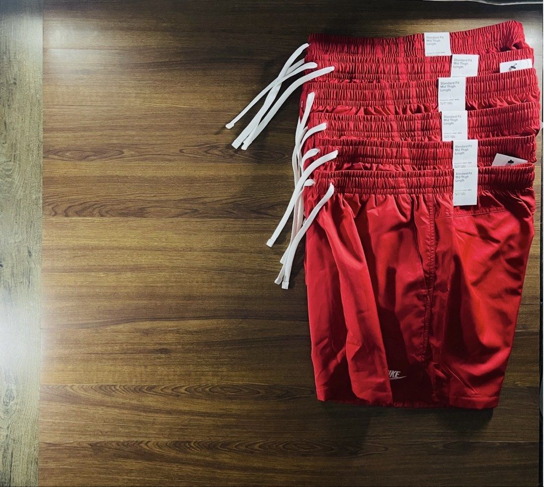 Nike red woven shorts mens (Category: Shorts) located in Quezon City. Submitted by akieo (Listing ID 1460485924, Image 1). Description: Woven shorts Version 1 - Classic Brand new with tag Red Price 1,600 only‼️ Qc Nationwide Shipping.