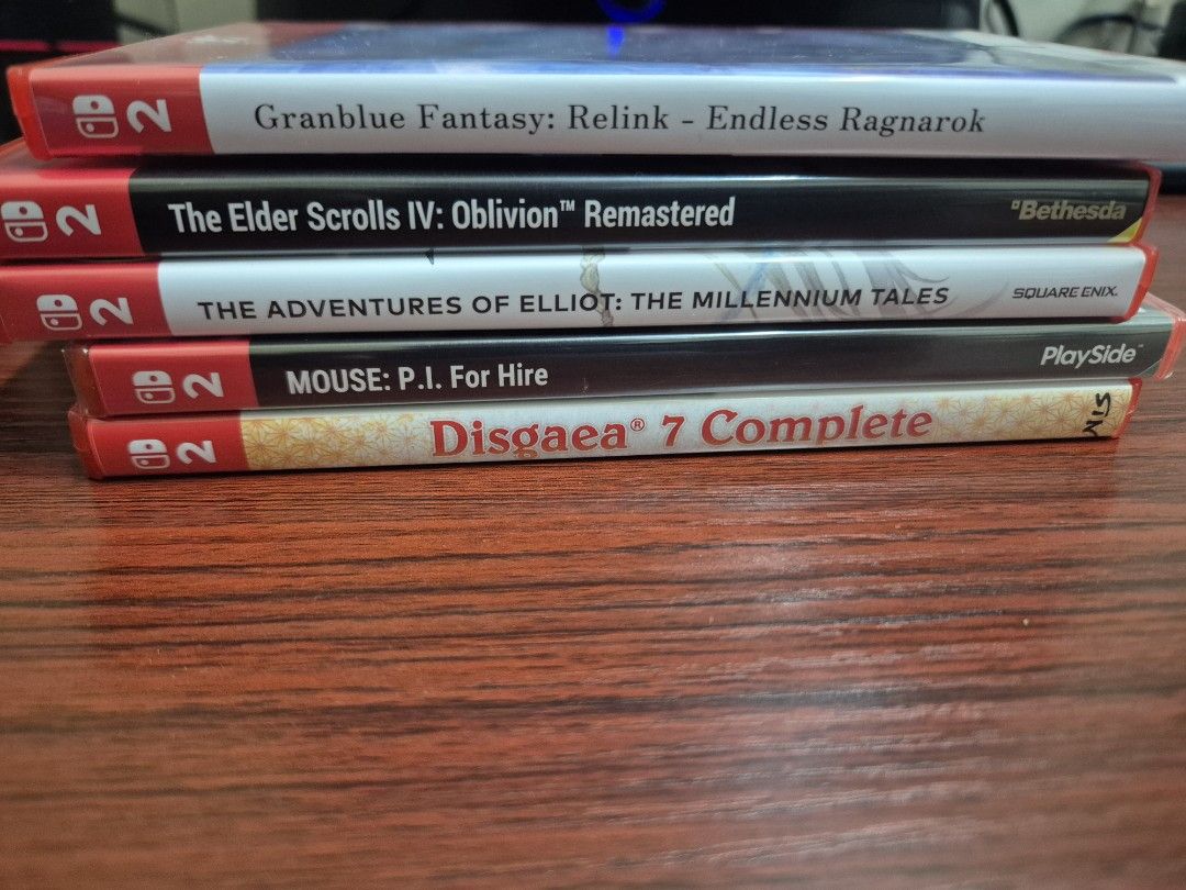 Nintendo Switch 2 games (Category: Nintendo) located in Manila. Submitted by ychoway (Listing ID 1460305914, Image 2). Description: Please refer to prices below: All are below store prices Items are in great condition only opened during initial purchase in store and seldomly played Grand Blue fantasy with receipt - 2100 Oblivion remastered with receipt - SOLD Tales of eliot (unused code) - SOLD Mouse PI - bnew sealed - 2200 Disgaia 7 complete wit