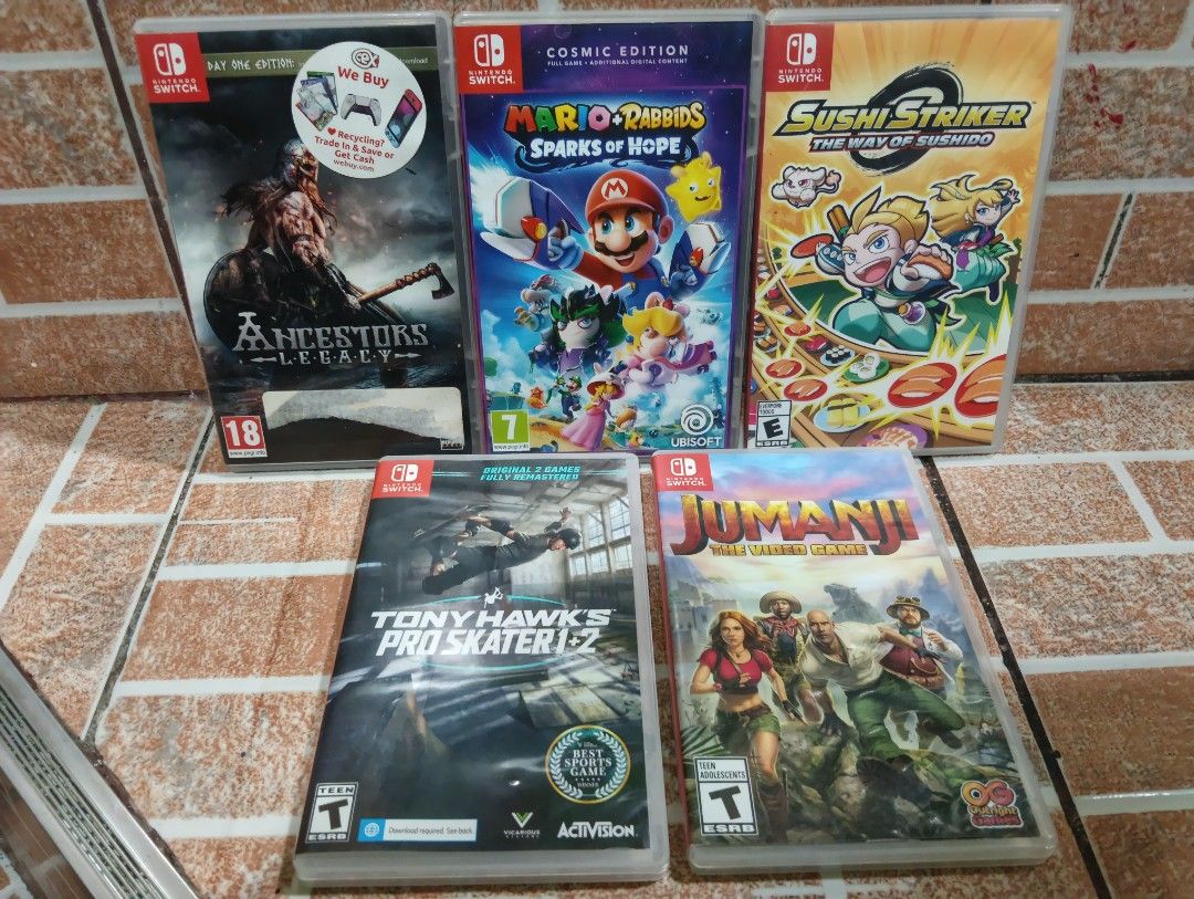 Nintendo Switch Games for sale (Category: Nintendo) located in Caloocan City. Submitted by jbfuenzalida27 (Listing ID 1460478104, Image 1). Description: Nintendo switch games Sushi striker- 500 Ancestor Legacy-600 Jumanji-700 Tony hawk's pro skater 1+2- 900 Mario + rabbids sparks of hope -900 Meetup: c3 caloocan or pick up.