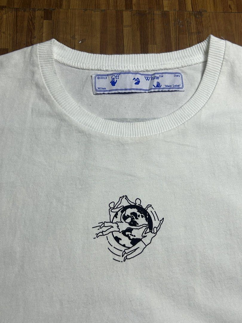 Off white shirt (Category: Luxury Apparel) located in Cebu City. Submitted by thrift_grail (Listing ID 1460378808, Image 3). Description: Excellent condition No issue Size L on tag Dimes 21.5w 29.5L Cr 10/10.