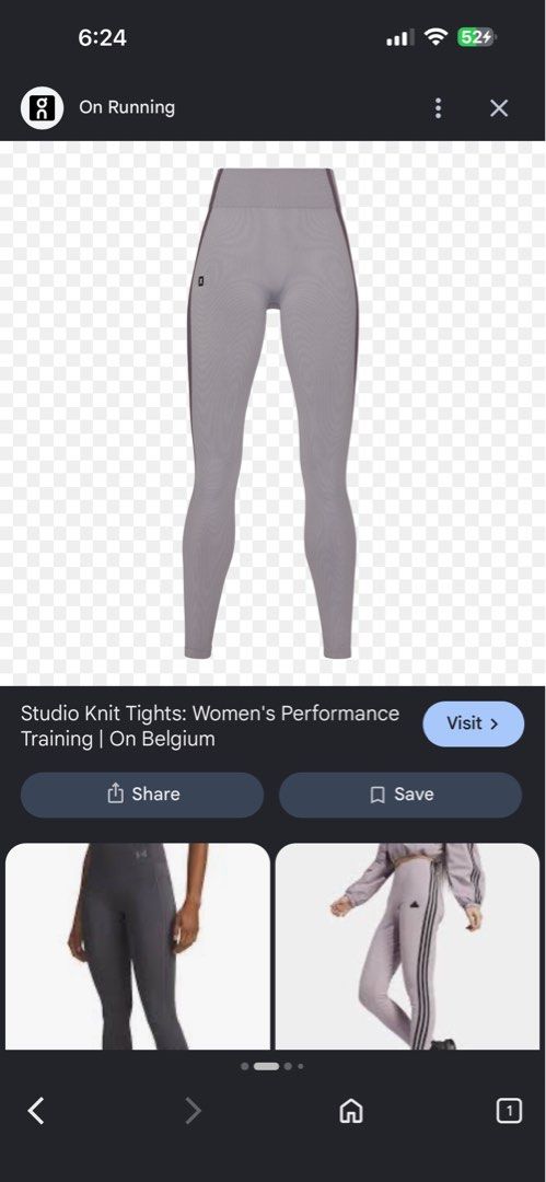 On Running Studio Knit Tights Women's Performance Training Grey (Category: Activewear) located in Manila. Submitted by jessj30 (Listing ID 1460420198, Image 1). Description: - Brand: On Running - Style: Seamless knit tights - Designed for: Performance training - Features: Ribbed texture, darker grey side stripe details, high-waisted fit - Versatile: Ideal for workouts or casual wear.
