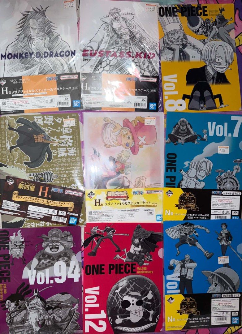One Piece Clear File & Sticker Sets - Various Volumes (Category: Stationery & School Supplies) located in Manila. Submitted by freegem-57fa70 (Listing ID 1460464575, Image 2). Description: 60 EACH IF SINGLES BUT IF TAKE ALL, CAN DO 40 EACH (1400) - Authentic Bandai One Piece Clear Files - Featuring various volumes and anniversary designs - Ideal for any dedicated One Piece fan - Some items are still factory sealed - Specific volumes and character