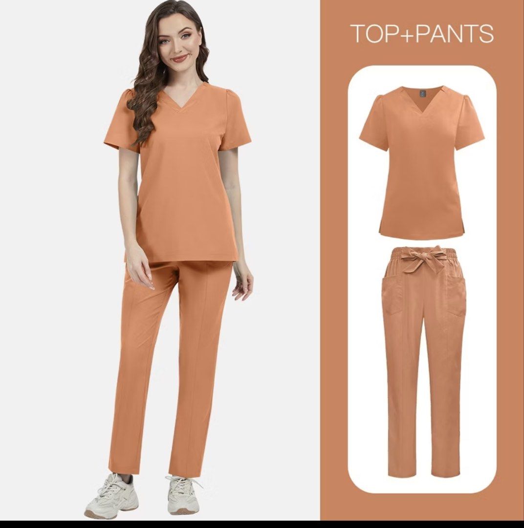 Orange Scrub Top and Pants Set (Category: Sets or Coordinates) located in Manila. Submitted by bladvncl (Listing ID 1460397246, Image 1). Description: - Comfortable scrub set in a vibrant orange shade. - Top features a V-neck and short sleeves. - Pants have a convenient drawstring waist and practical pockets. - Made from soft fabric for ultimate comfort. - Designed for easy movement, ideal for work or lounging..