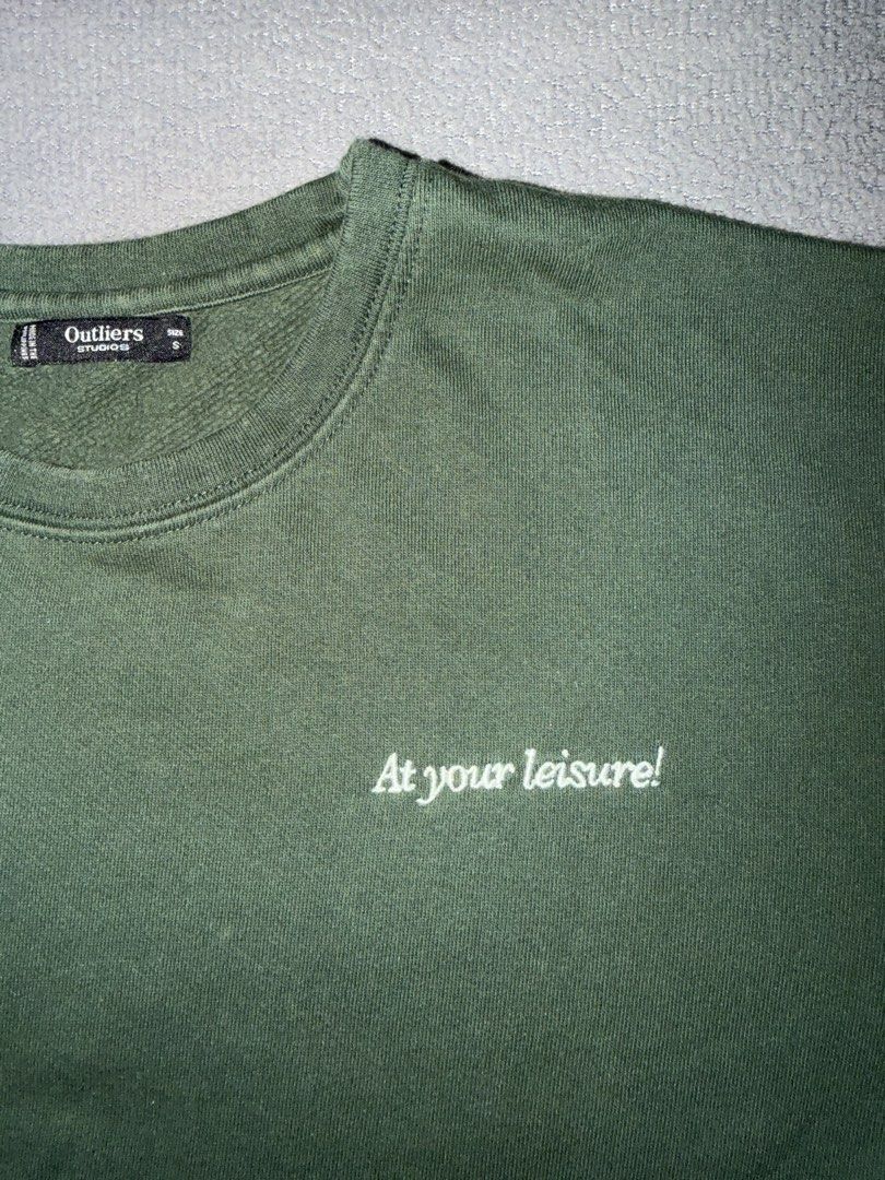 Outliers Studios Green Sweatshirt (Category: Coats, Jackets and Outerwear) located in Quezon City. Submitted by spicycalimaki (Listing ID 1460429086, Image 2). Description: - size S - local brand! - last price posted MEASUREMENTS Width: 19” Length: 25” 🏷️ zara h&m mango uniqlo monki cotton on urban revivo bershka pull & bear love bonito editors market shein tiktok charlotte folk richboyz.