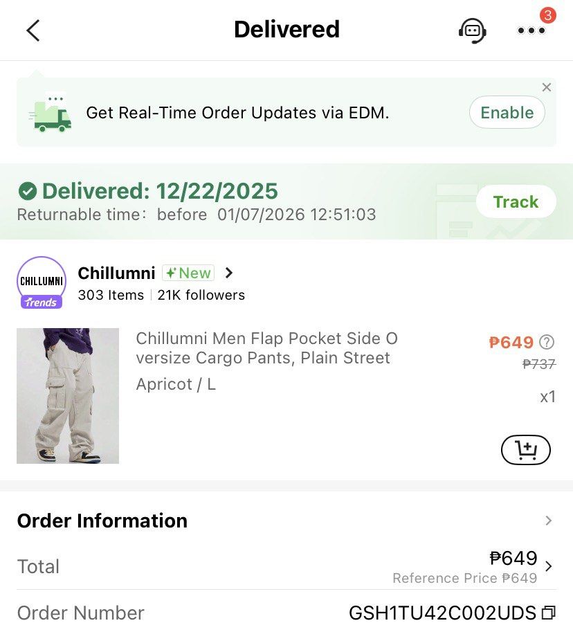 Oversized Cargo Pants (Category: Chinos) located in Muntinlupa City. Submitted by thebzashop (Listing ID 1460480566, Image 2). Description: ✨ NEW ORDER DETAILS & SHOP POLICY ✨ 🚚 MOD (Mode of Delivery): • J&T (Nationwide) • Lalamove (COD available) • Self pick-up • Self-book • Meet-ups (SM BF Paranaque – selected only) 📌 Notes: • Not responsible for courier delays • Please double-check your shipping details 💰 Shipping Fee: Shouldered by buyer (