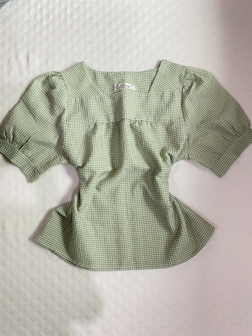 Paris style Matcha green sawako top (hollister, brandly melvile, abercrombie and fitch, cotton on, bebe, guess jeans, victorias secret, paul frank, juicy couture) (Category: Blouses) located in Marikina City. Submitted by tomie_kawakami (Listing ID 1460357918, Image 1). Description: Like new ! - good condition - no issue - cute ! Sawako vibes - size S-L Marikina city Shipping via J&t / lalamove / meet up / self book Gcash payment Payment first ! 