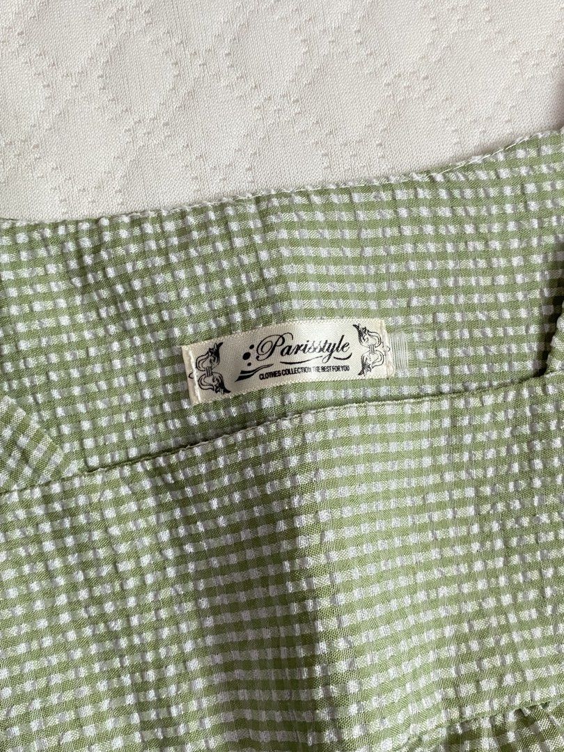 Paris style Matcha green sawako top (hollister, brandly melvile, abercrombie and fitch, cotton on, bebe, guess jeans, victorias secret, paul frank, juicy couture) (Category: Blouses) located in Marikina City. Submitted by tomie_kawakami (Listing ID 1460357918, Image 2). Description: Like new ! - good condition - no issue - cute ! Sawako vibes - size S-L Marikina city Shipping via J&t / lalamove / meet up / self book Gcash payment Payment first ! 
