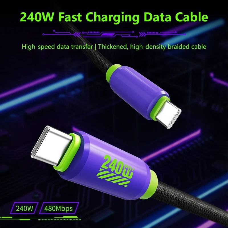 PD 240W Weave Charging Cord Cable Type C to C Fast Charger Cable For IPhone 17 16 Macbook Pro Air Samsung Xiaomi Huawei （分類：其他裝置）位於 Hong Kong。 由 lifehappy001 提交（商品編號 1460501662，圖片 2）。簡介： High-concerned chemical:None Material:Braid,Metal Maximum Current:6A Features:Fast Charge Cable,Device connection,High-speed data transmission Origin:Mainland China。