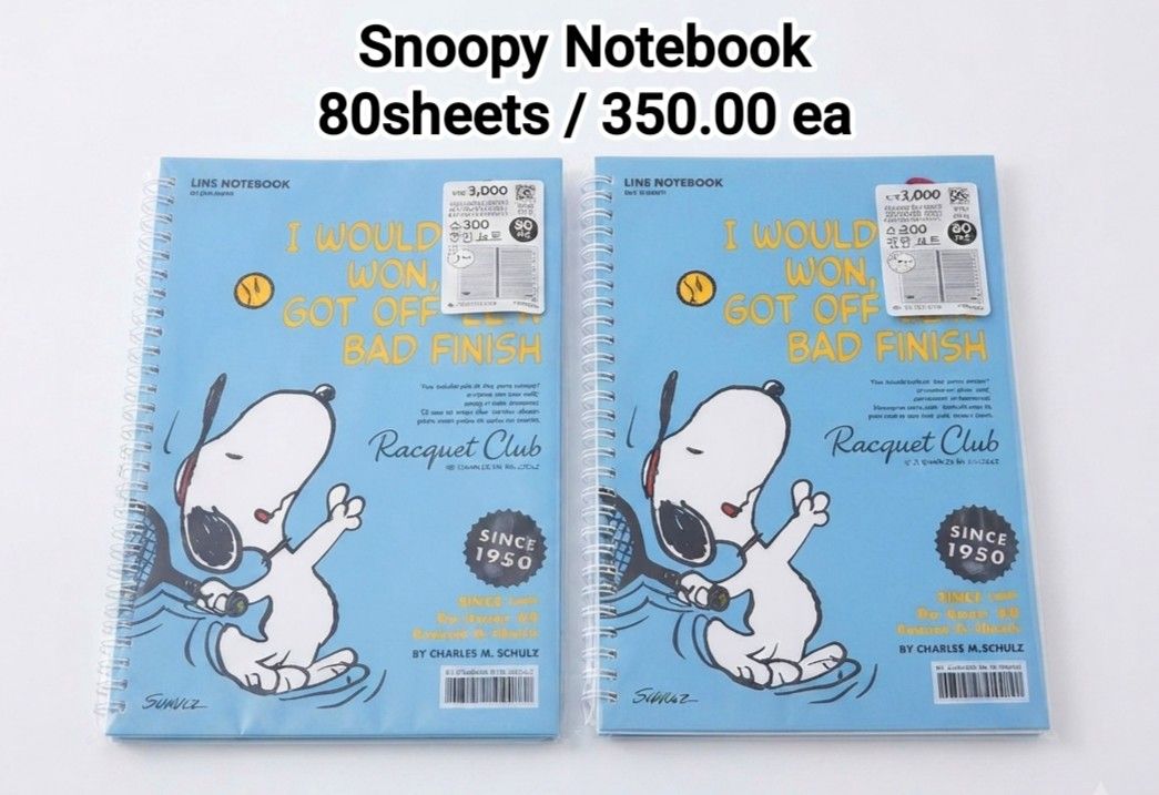 Peanuts Snoopy Notebooks (Category: Stationery & School Supplies) located in Binan City. Submitted by mayjhe (Listing ID 1460373512, Image 1). Description: 💟 For Sale 💟 👉 Kindly read the page rules 🌸 Peanuts Snoopy 🍀 Notebook 📍 Condition: Good / New 💰 Price is 350.00 each 🇵🇭 Location Biñan Laguna 🛵 Courier J&T and Lalamove 📋 Shipping by Thursday 📍 NO COD, COP, CHECKOUT 📌 All items are carefully packed and labeled with Fragile sticker