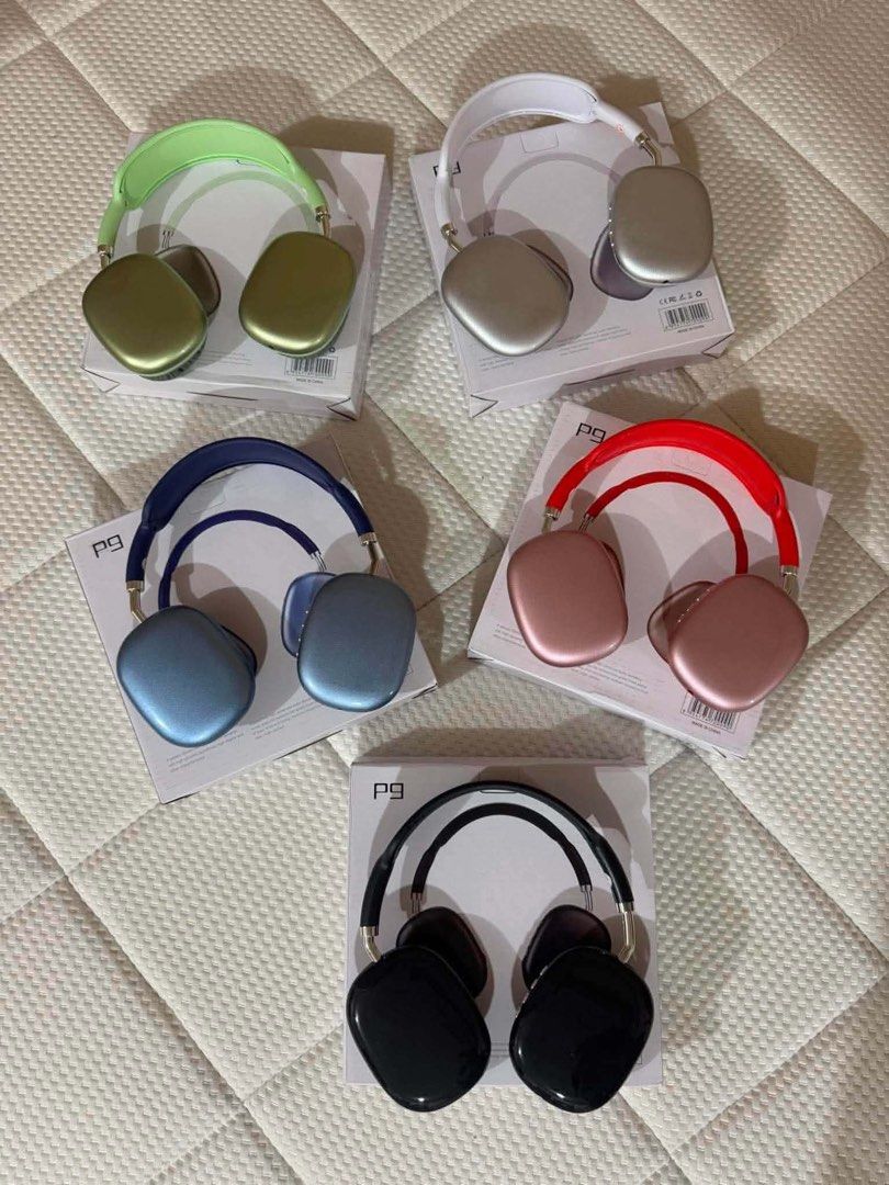 PG Wireless Over-Ear Headphones - Multiple Colors Available (Category: Headphones & Headsets) located in Manila. Submitted by helllodollie (Listing ID 1460316311, Image 1). Description: P9 grabe ganda!! actual photo 🥰 Budget version ni Airpods max 🫶🏻 ₱400— retail ₱250— min. 10pcs • Blue & Green colors • Yes to choosing • Bluetooth- Wireless over-ear headphones - Available colors: Green, White, Blue, Pink, Black - Comfortable earcups for extend
