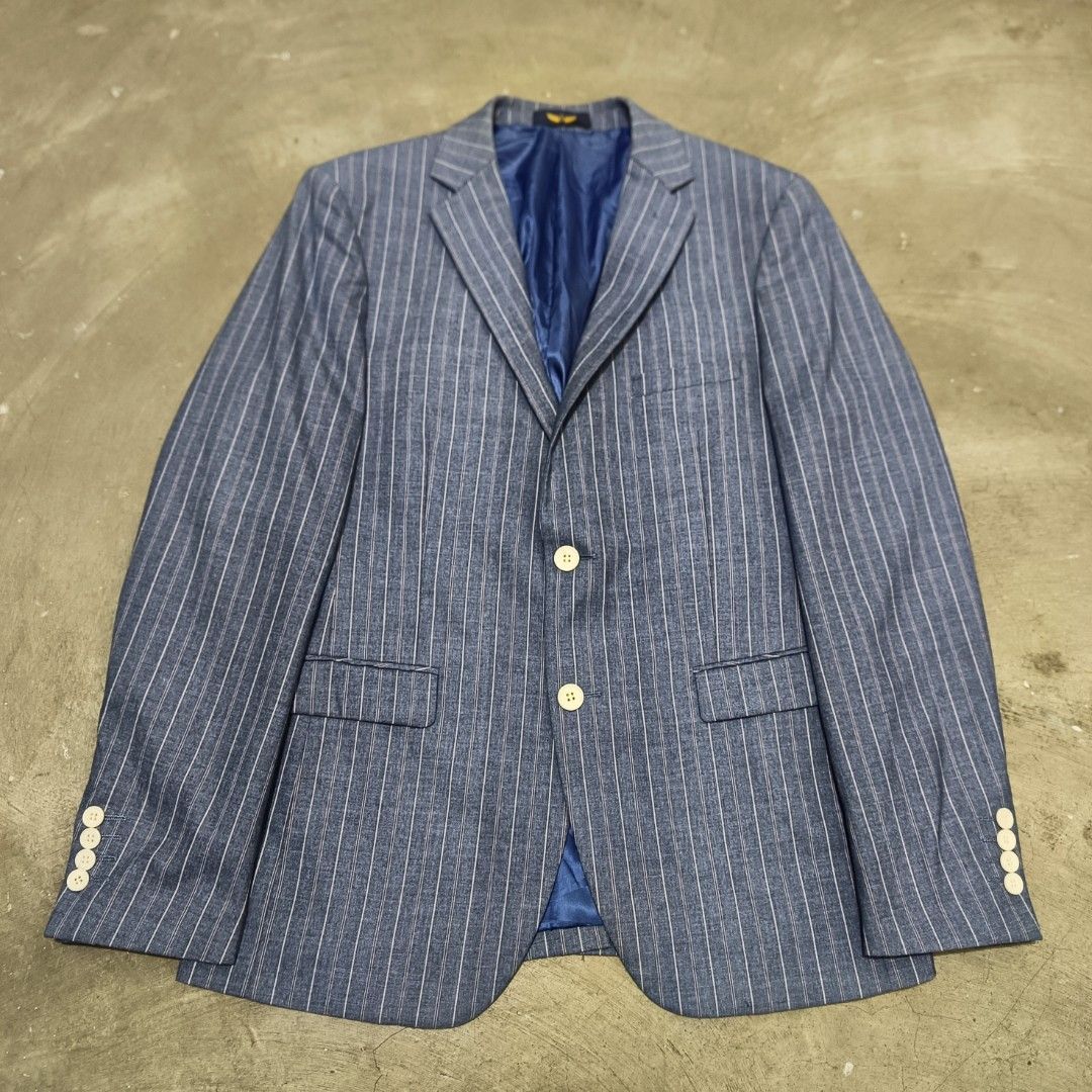 Pinstripe Blazer Jacket Blue Striped Two-Button Suit Coat Blazer (Category: Coats, Jackets and Outerwear) located in Abucay. Submitted by gibzzz123 (Listing ID 1460395290, Image 2). Description: • All items are ON HAND and ready to be shipped/picked up. • Items are preloved/ukay, so please expect minimal signs of usage unless stated otherwise. • No major issues — good condition unless otherwise indicated in the listing. • Actual color may slightl