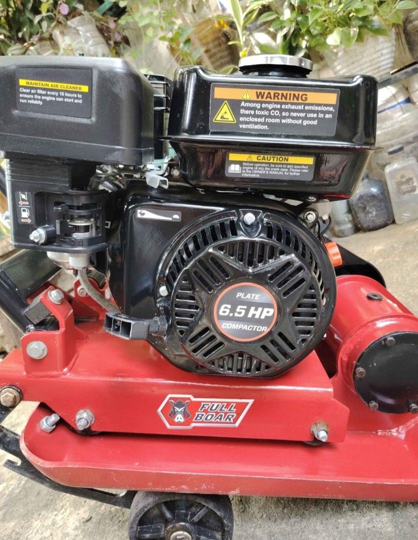 plate compactor (Category: Construction Tools & Equipment) located in Malolos. Submitted by axe23 (Listing ID 1460485893, Image 3). Description: fullboar plate compactor FEATURES 196cc, 6.5HP 4-Stroke air cooled engine. 51 x 37cm Plate size with paving protection pad to level out paved areas. 11KN Centrifugal force. Folding handle for easy transportation and storage. Trolley wheels for easy transport actual photo posted Item tested and working pr