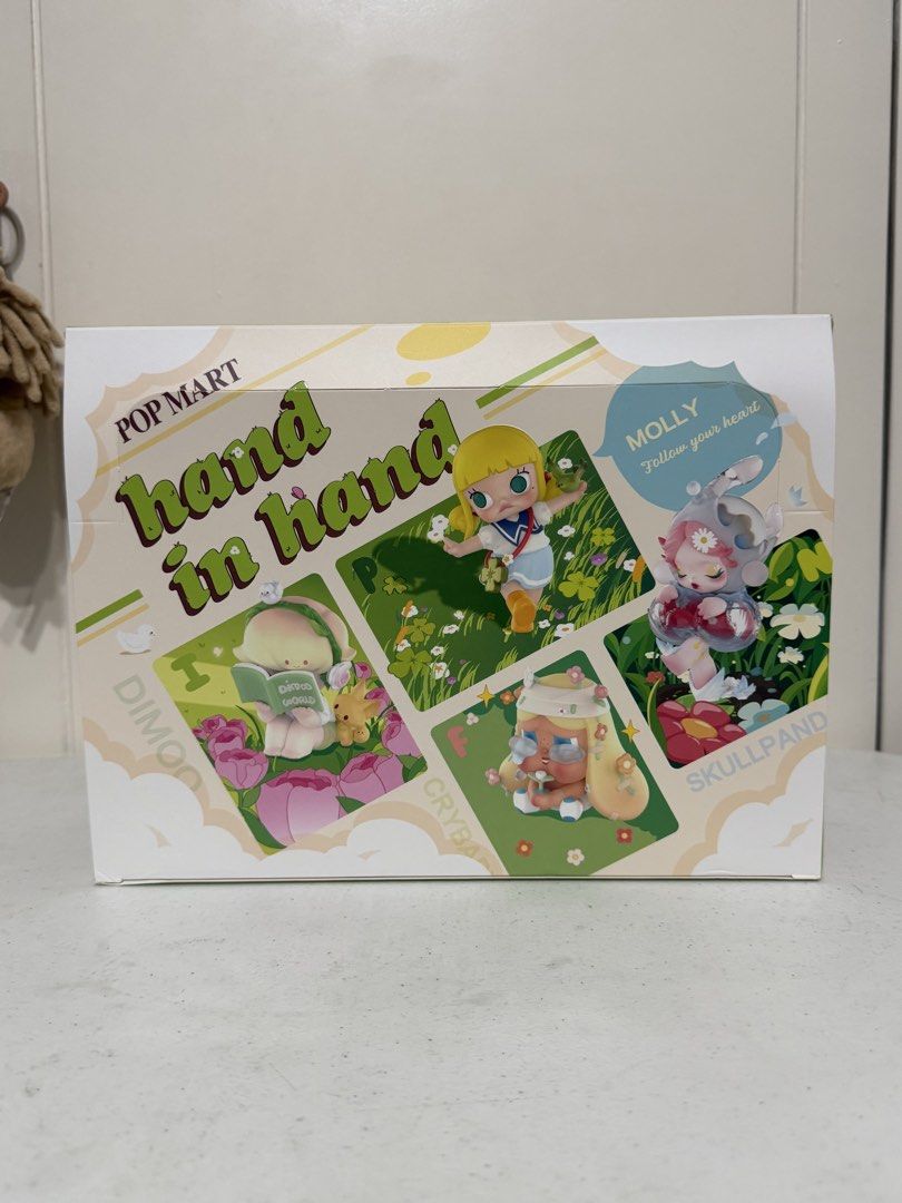 Popmart Hand in Hand set (Category: Designer & Blind Box Toys) located in Quezon City. Submitted by cc.cloudy (Listing ID 1460461290, Image 2). Description: Popmart Hand in Hand set, complete Open box, sealed foil. Selling as set only. ₱4k only. .
