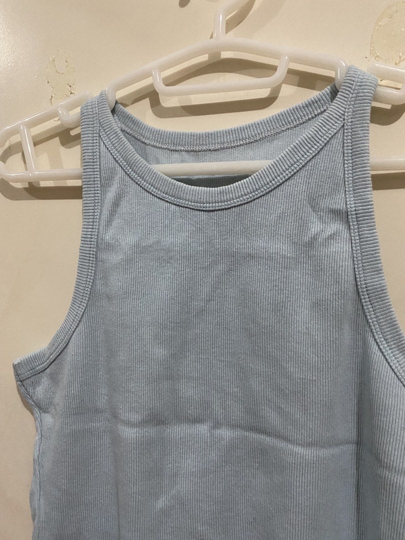 Powder Blue Ribbed Racerback Tank Top (Category: Sleeveless) located in Taguig. Submitted by maly01_ (Listing ID 1460372075, Image 2). Description: - fits small to medium frames - thin fabric dm for inquiries :).
